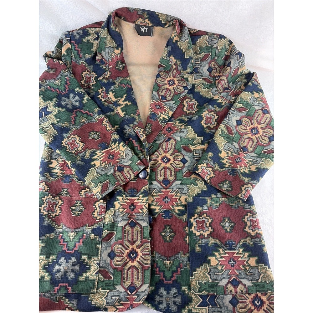 Vintage 80s Tofy Southwestern Tapestry Blazer Geometric Aztec Print Western Chic